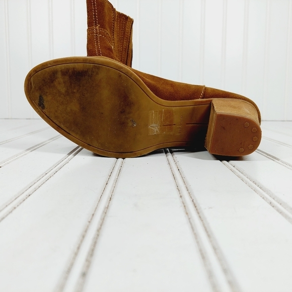 Dolce Vita Brown Suede Leather Pull On Side Elastic Block Heel Ankle Booties E44 - Picture 11 of 12